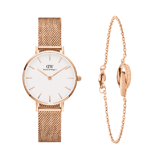 Daniel Wellington DW Petite Melrose + Unity Bracelet 165mm 28mm Roségull