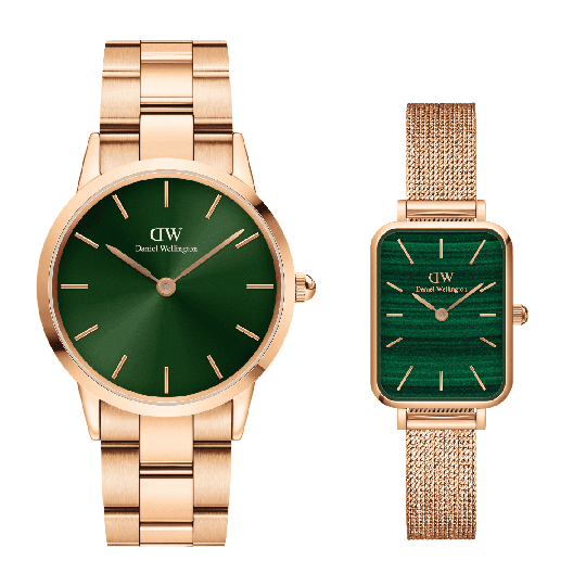 Daniel Wellington DW Iconic Link Emerald + Quadro Pressed Melrose 36mm Roségull