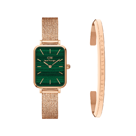 Daniel Wellington DW Quadro Pressed Melrose + Classic Bracelet Small 20x26mm Roségull