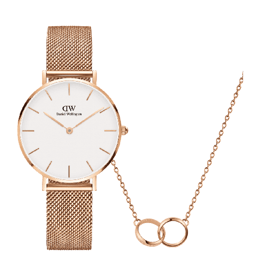 Daniel Wellington DW Petite Melrose 32mm + Elan Unity Necklace 32mm Roségull