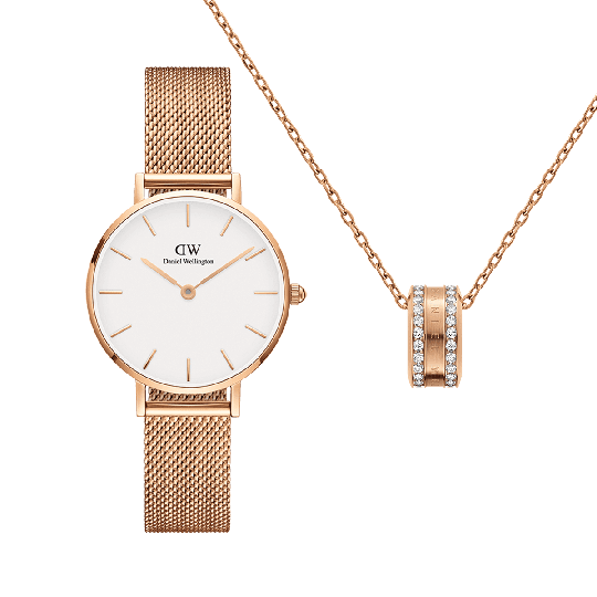 Daniel Wellington DW Petite Melrose + Elan Lumine Necklace 28mm Roségull